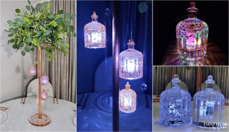 Event Decor by Emma Hanging Lanterns with Crystals Centerpiece