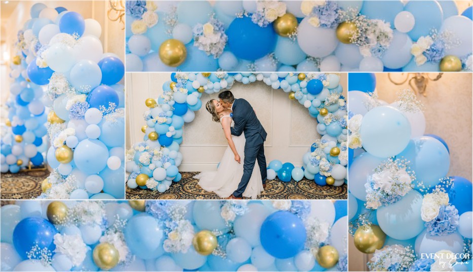 Event Decor by Emma Balloon Arch Shades of Blues with Flowers Wedding Vicki Duke