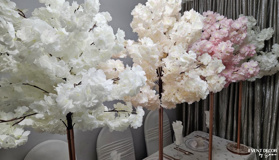 Event Decor by Emma Cherry Blossom Colors Pink Blush White Trees